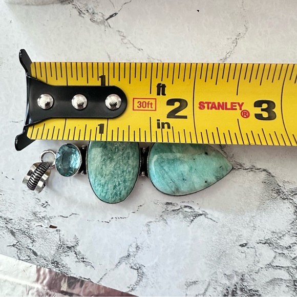 Pendant Amazoite And Aquamarine 3 Large Gemstones Stones Silver Tone Gift 3331 - Picture 7 of 7